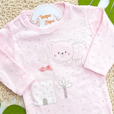 Kit 3 Peças - Bodys Manga Longa - Ursinhas Fadinhas - Rosa, Off White e Rose